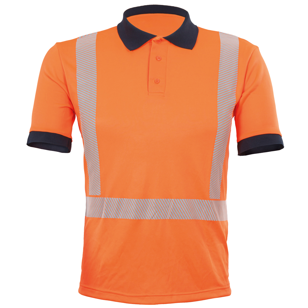 ALLROUND WS Poloshirt kurzarm, UV 40+ warnorange/marineblau, Damenmodell