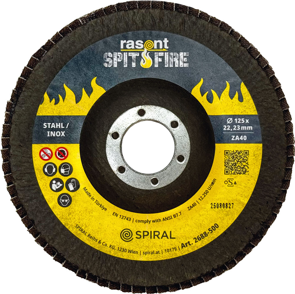 40x Fächerscheibe RASANT Spitfire Ø125mm KORN 40,Zirkonkorund für Stahl/Inox