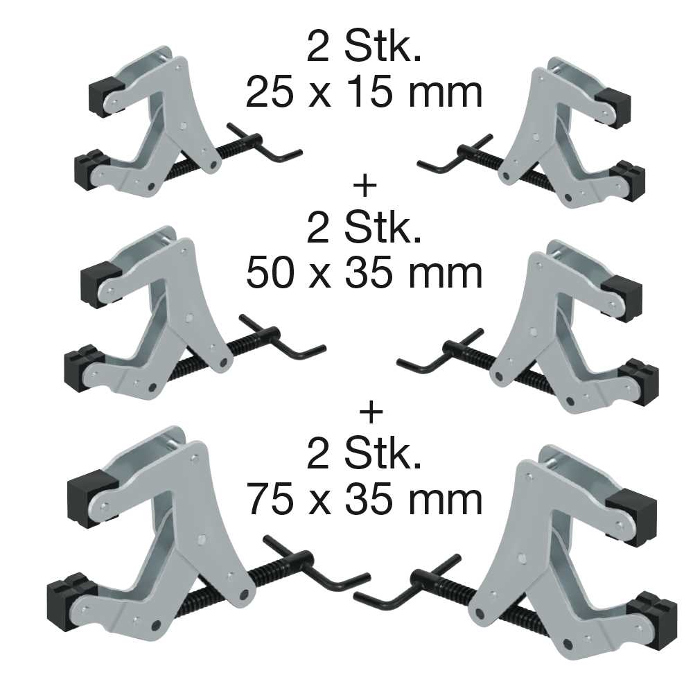 Kraftspannzangen-Set Schraubfix-6-teilig je 2 Stück Größe 1,2 und 3