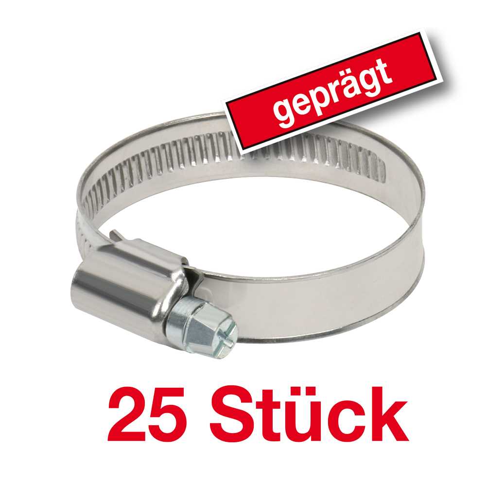 100 Stück Schlauchschellen geprägt,SW7,rostfreier Chromstahl