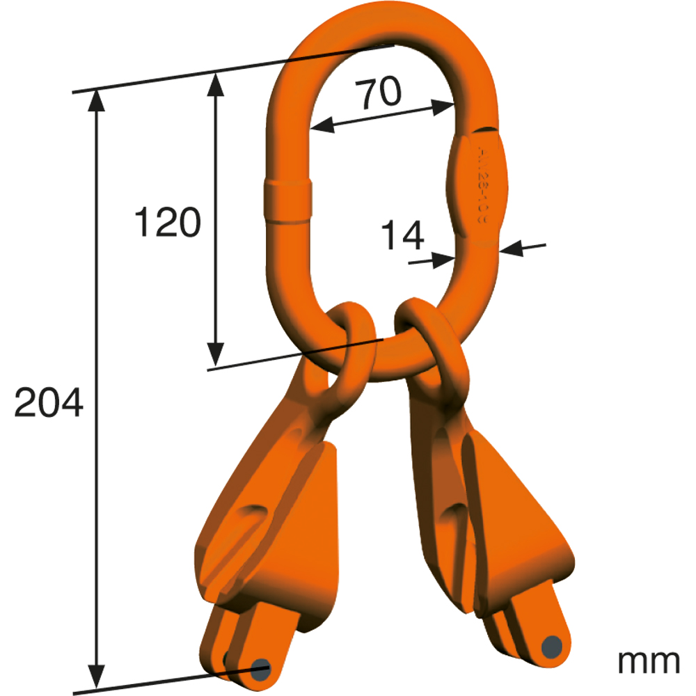 Aufhängegarnitur, 2-Strang, mit Kettenverkürzer, nach EN 818-4, Tragfähigkeit bis 45°/Tragfähigkeit 45° bis 60°: 2000/1400, für Kette Ø: 5/6mm