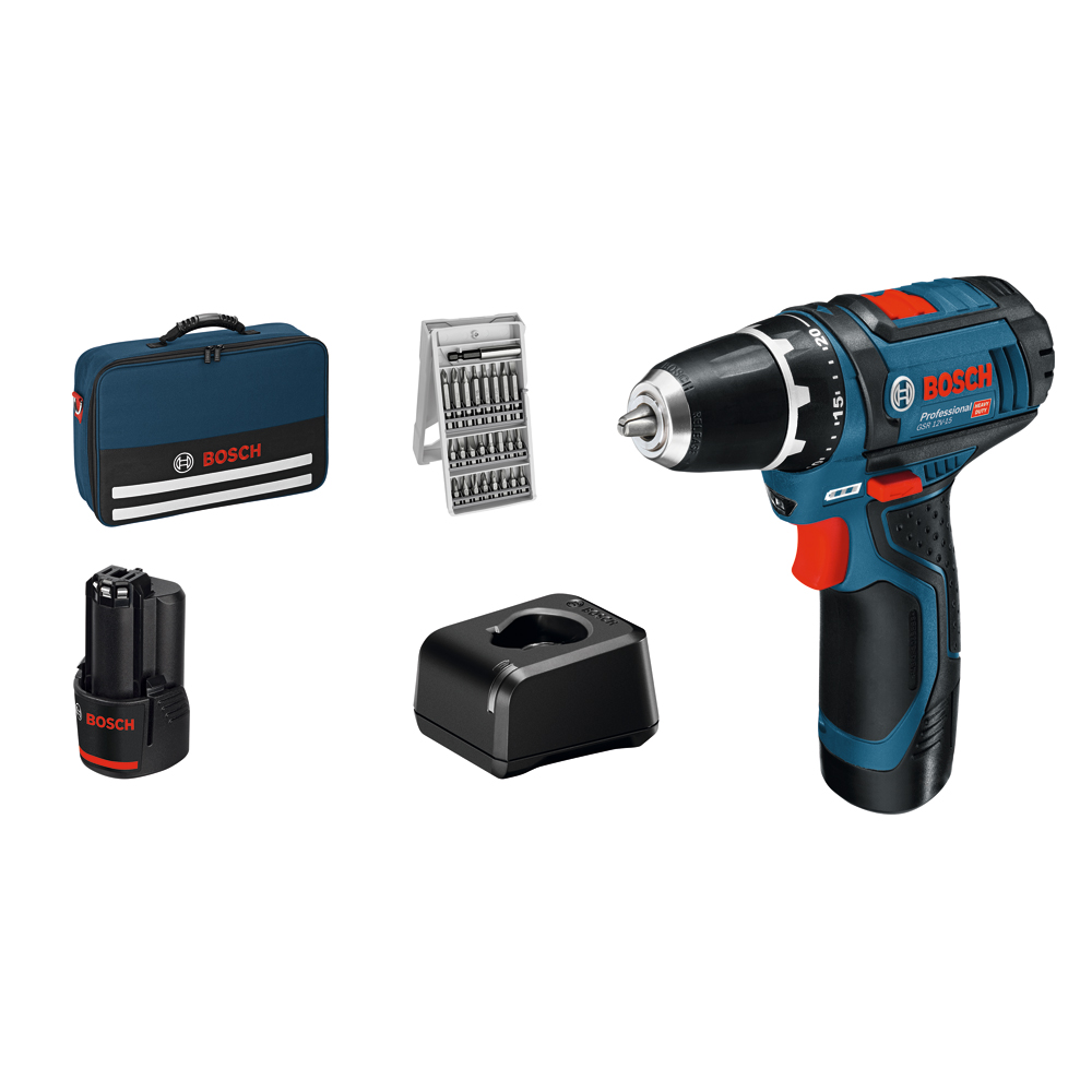 Akku-Bohrschrauber BOSCH GSR 12V-15 mit Tasche, 2x 2Ah Akku, Ladeg. und Z.