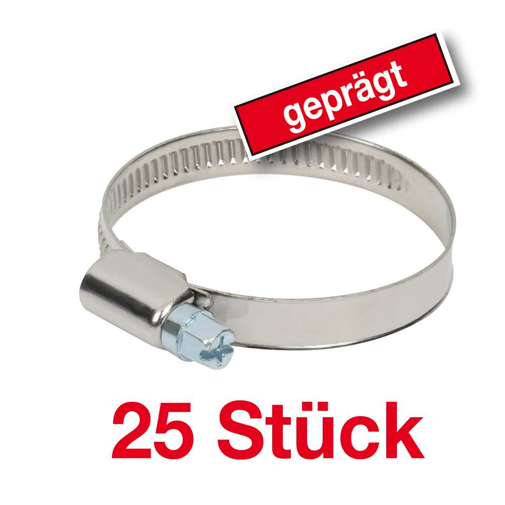100 Stück Schlauchschellen , geprägt,SW7,rostfreier Chromstahl, Spannbereich: 23 - 35mm, Breite des Bandes: 9mm
