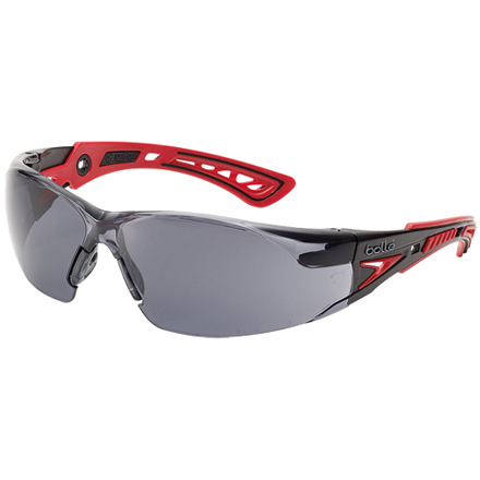 Bügelschutzbrille Rush+, Scheibe: PC rauchglas, 5-3.1 ASAF, Rahmen: rot/schwarz