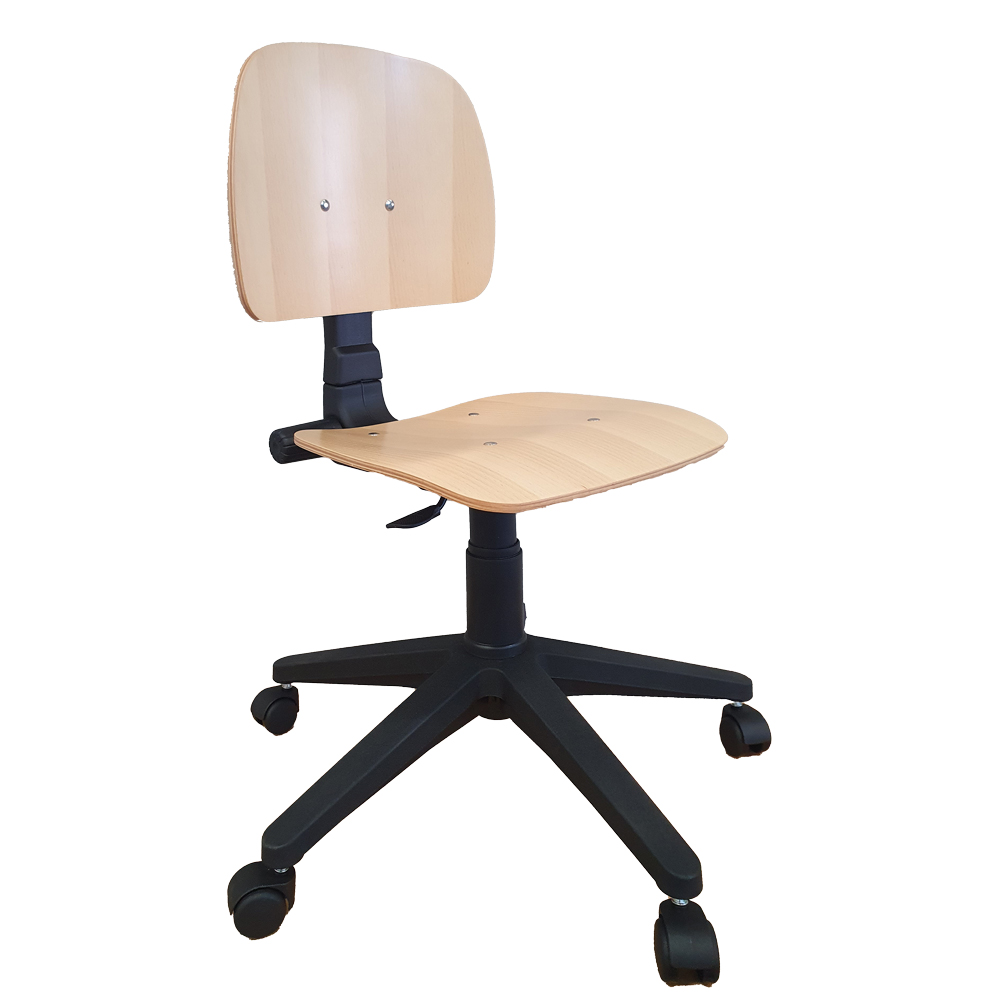 Arbeits-Dreh-Stuhl 43-56cm,verstellbar mit Bodenrollen,Hartholz-Sitzplatte