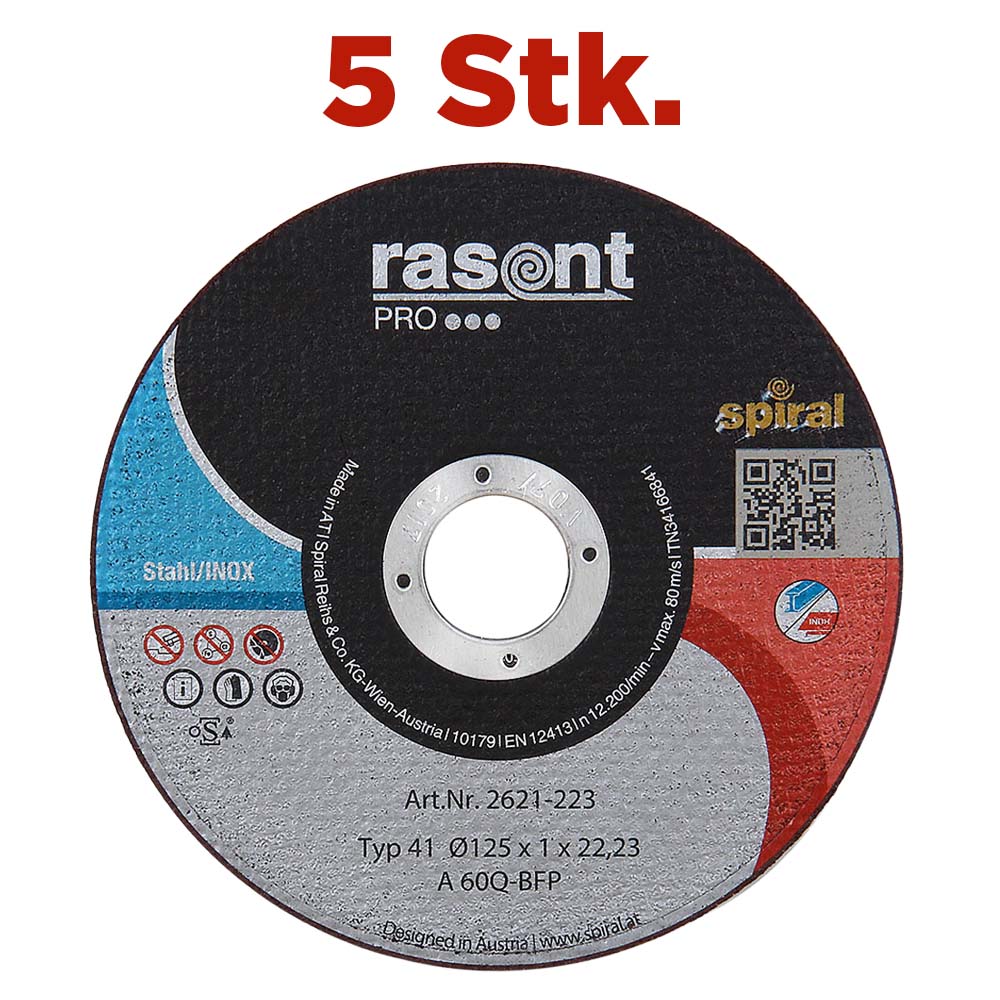 5 Stk. Trennscheiben RASANT PRO Ø125x1mm A60R-BFP Stahl/Inox,extra dünn
