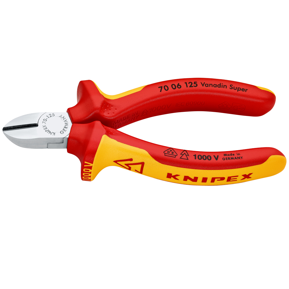 Seitenschneider EN60900 KNIPEX verchromt Kopf poliert,isolierte Schenkel