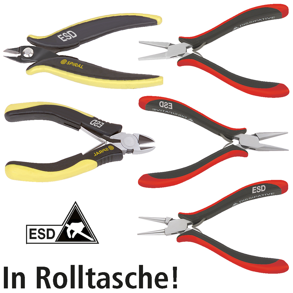 Dissipativ-ESD-Elektronik-Zangen-Satz 5-teilig,in Rolltasche