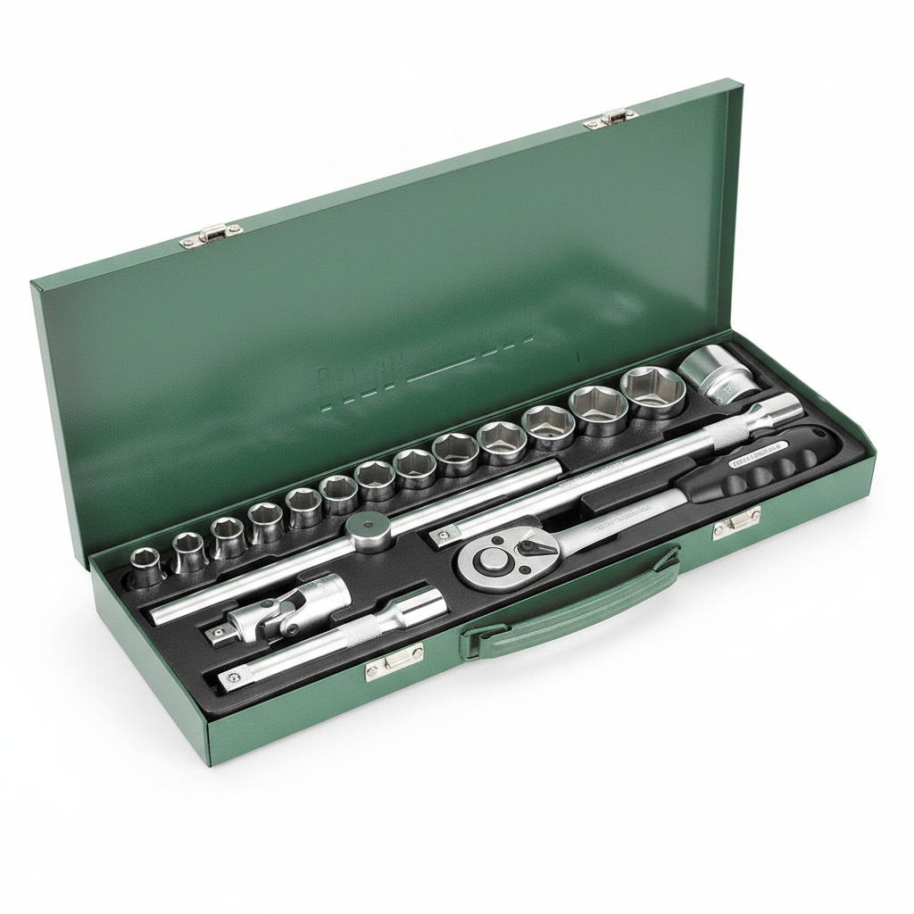 Stecknusskassette 1/2" 19-teilig,10-32mm 6-Kant,CrV,Kantenschutznüsse,Metallbox